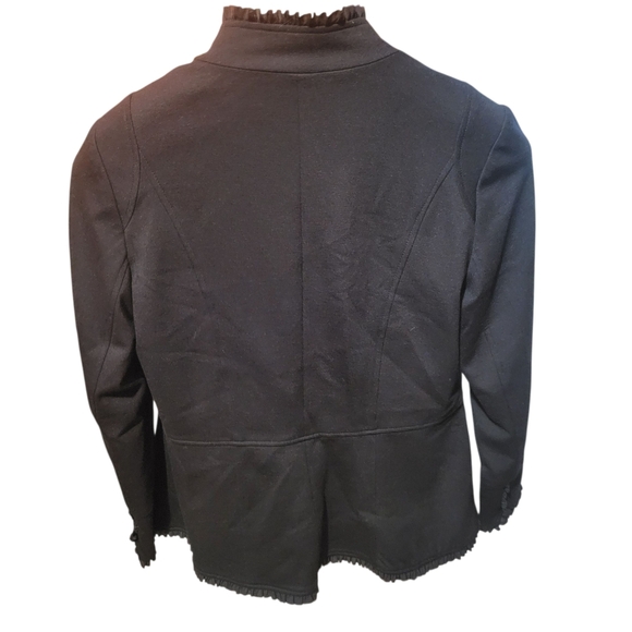 Chicos Ponte Ruffled Trim Black Blazer Hook Closure Size 1 (Medium) - Picture 2 of 8